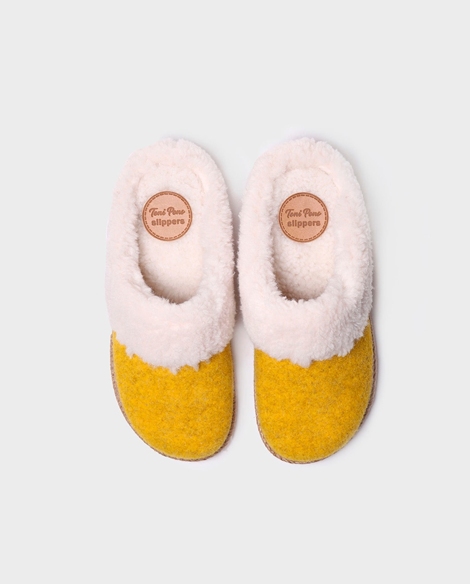 Zapatillas de casa cerradas de mujer de fieltro en tonos lisos - Toni Pons - Amarillo Amarillo-3