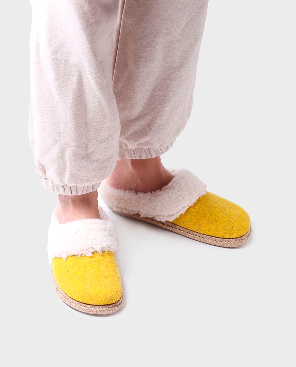 Zapatillas de casa cerradas de mujer de fieltro en tonos lisos - Toni Pons - Amarillo Amarillo-4