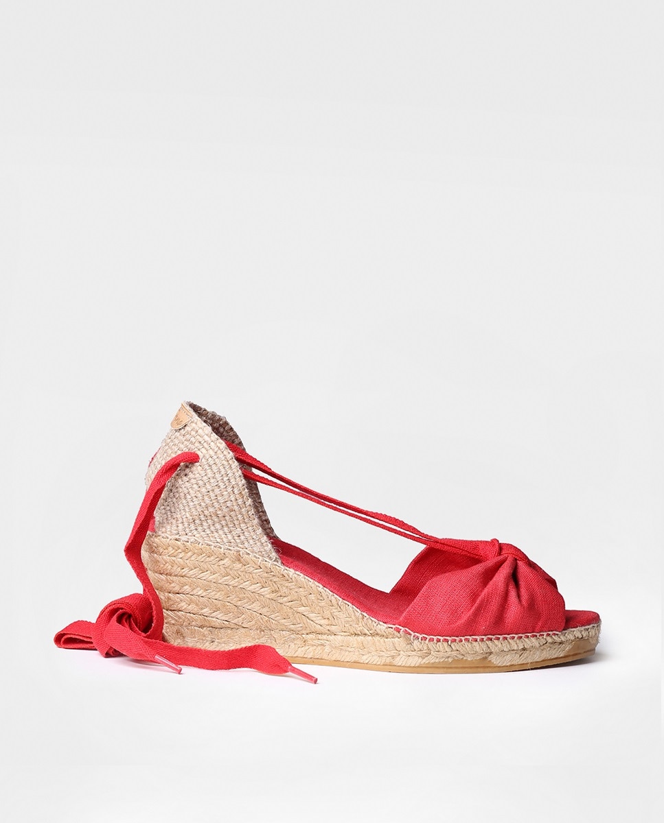 Alpargatas de cuña de mujer de tejido con cintas - Toni Pons - Rojo Rojo-1