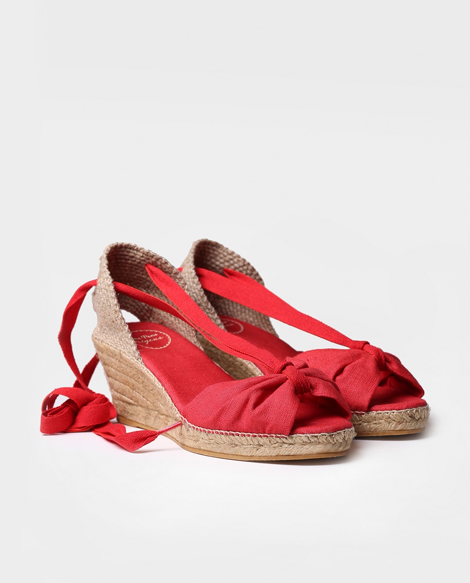 Alpargatas de cuña de mujer de tejido con cintas - Toni Pons - Rojo Rojo-2
