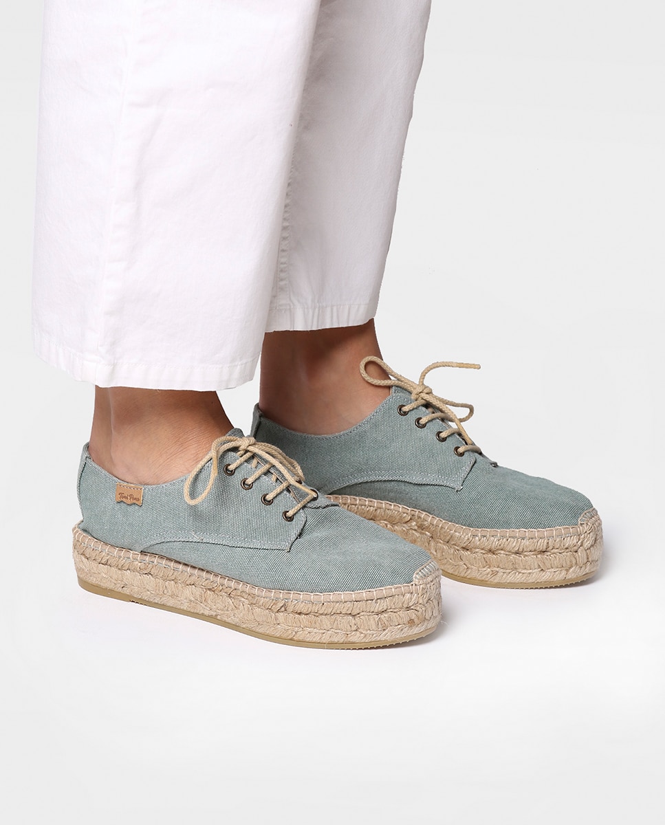 Alpargatas planas de mujer de tejido en tonos lisos con cordones - Toni Pons - Verde Verde-2