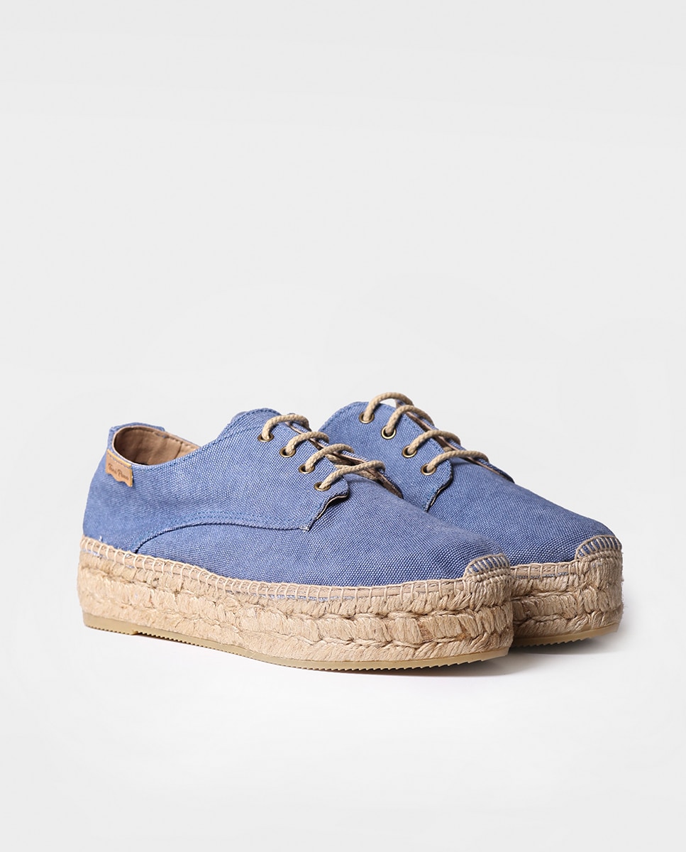 Alpargatas planas de mujer de tejido en tonos lisos con cordones - Toni Pons - Azul Azul-4