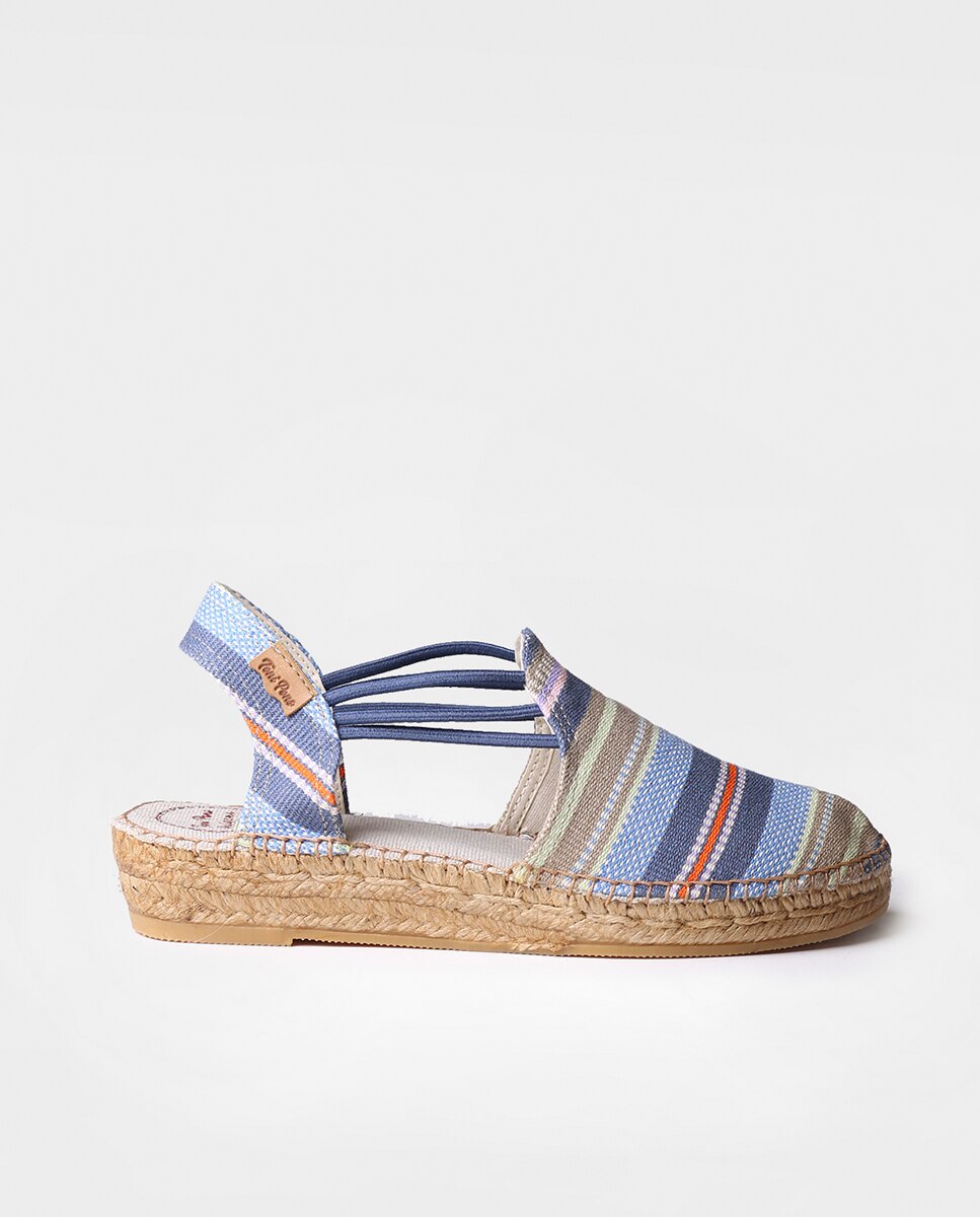 Alpargatas de cuña de mujer de tejido a rayas con elásticos - Toni Pons - Azul Azul-1