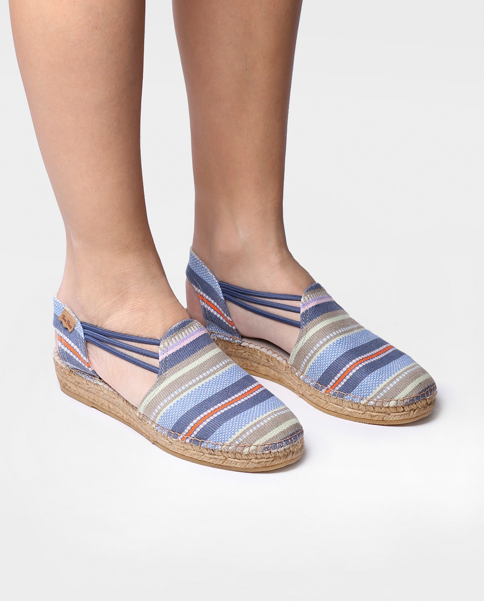 Alpargatas de cuña de mujer de tejido a rayas con elásticos - Toni Pons - Azul Azul-2