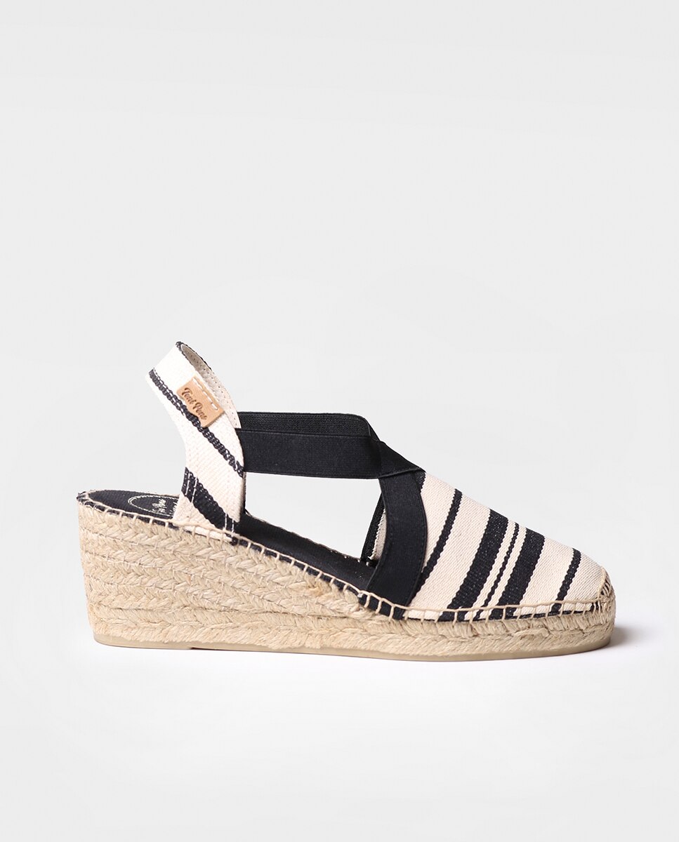 Alpargatas de cuña de mujer de tejido a rayas con elásticos - Toni Pons - Beige Beige-1