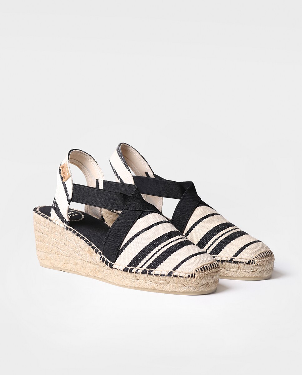 Alpargatas de cuña de mujer de tejido a rayas con elásticos - Toni Pons - Beige Beige-4