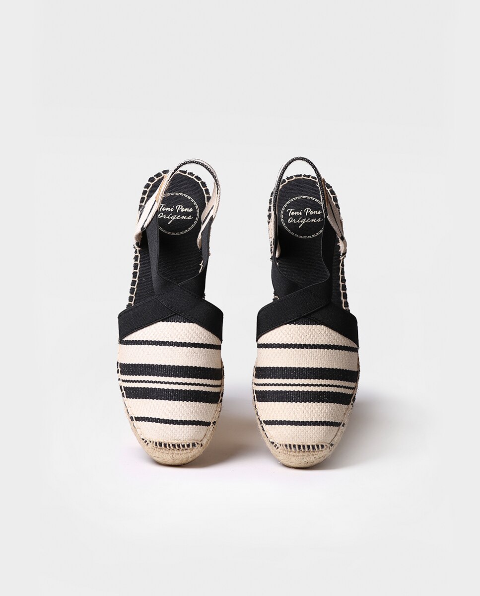 Alpargatas de cuña de mujer de tejido a rayas con elásticos - Toni Pons - Beige Beige-3