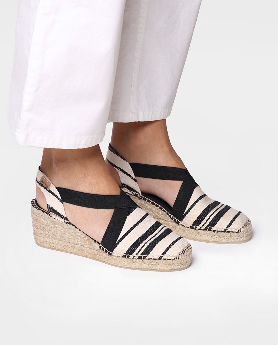 Alpargatas de cuña de mujer de tejido a rayas con elásticos - Toni Pons - Beige Beige-2