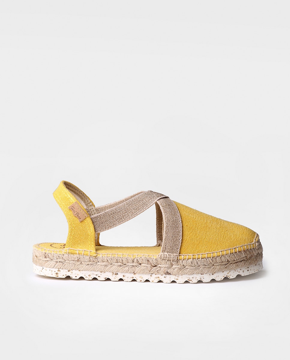 Alpargatas de cuña de mujer de tejido en tonos lisos con elásticos - Toni Pons - Amarillo Amarillo-1