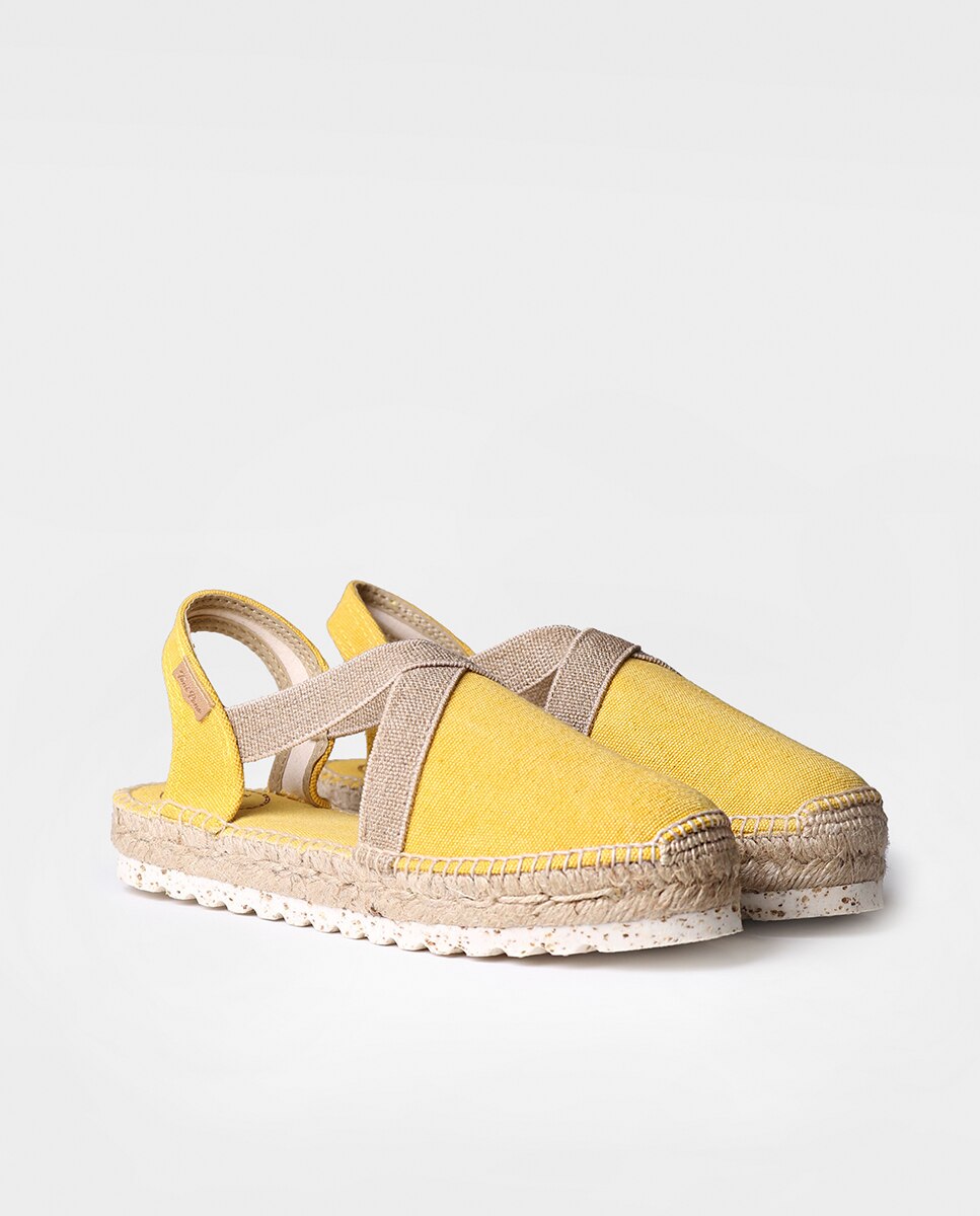 Alpargatas de cuña de mujer de tejido en tonos lisos con elásticos - Toni Pons - Amarillo Amarillo-3