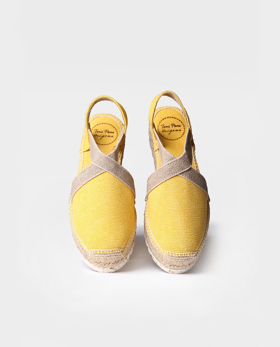 Alpargatas de cuña de mujer de tejido en tonos lisos con elásticos - Toni Pons - Amarillo Amarillo-2