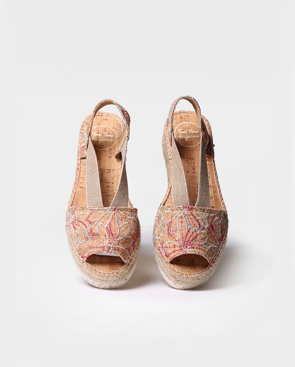 Alpargatas de cuña de mujer de tejido estampado con elásticos - Toni Pons - Multicolor Multicolor-3