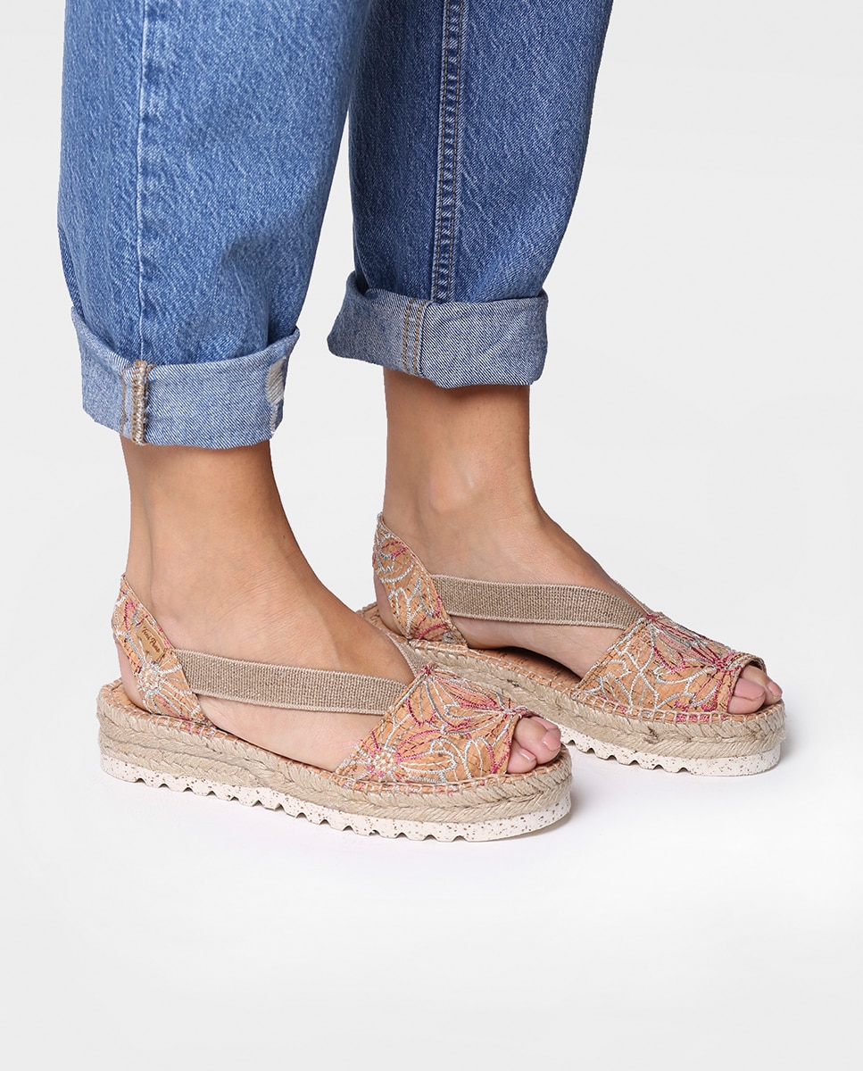 Alpargatas de cuña de mujer de tejido estampado con elásticos - Toni Pons - Multicolor Multicolor-2