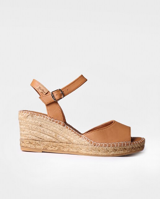 Imagen 0 de Alpargatas de cuña de mujer de piel con hebilla