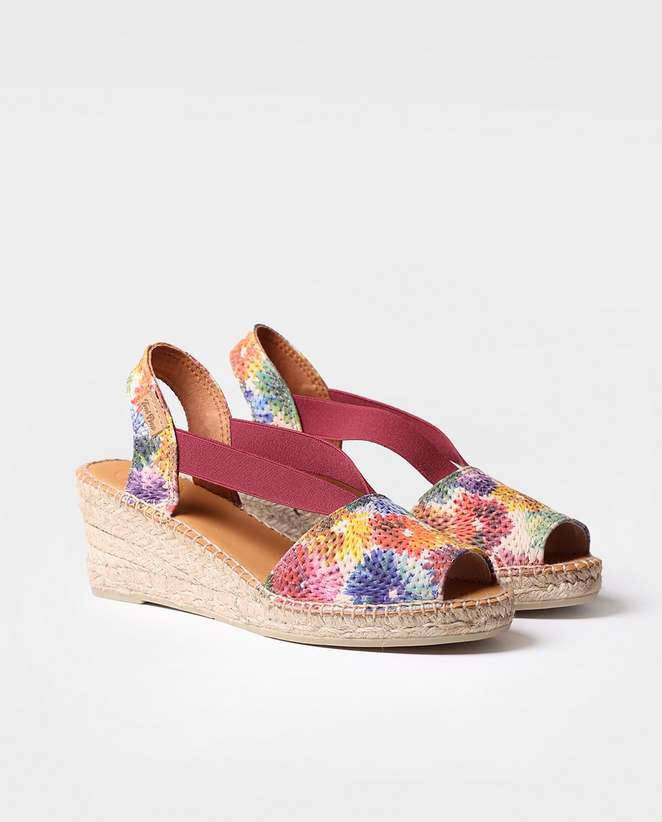 Alpargatas de cuña de mujer de tejido estampado con elásticos - Toni Pons - Multicolor Multicolor-3