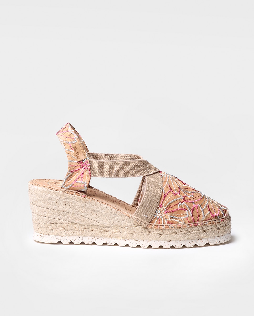 Alpargatas de cuña de mujer de tejido estampado con elásticos - Toni Pons - Multicolor Multicolor-1