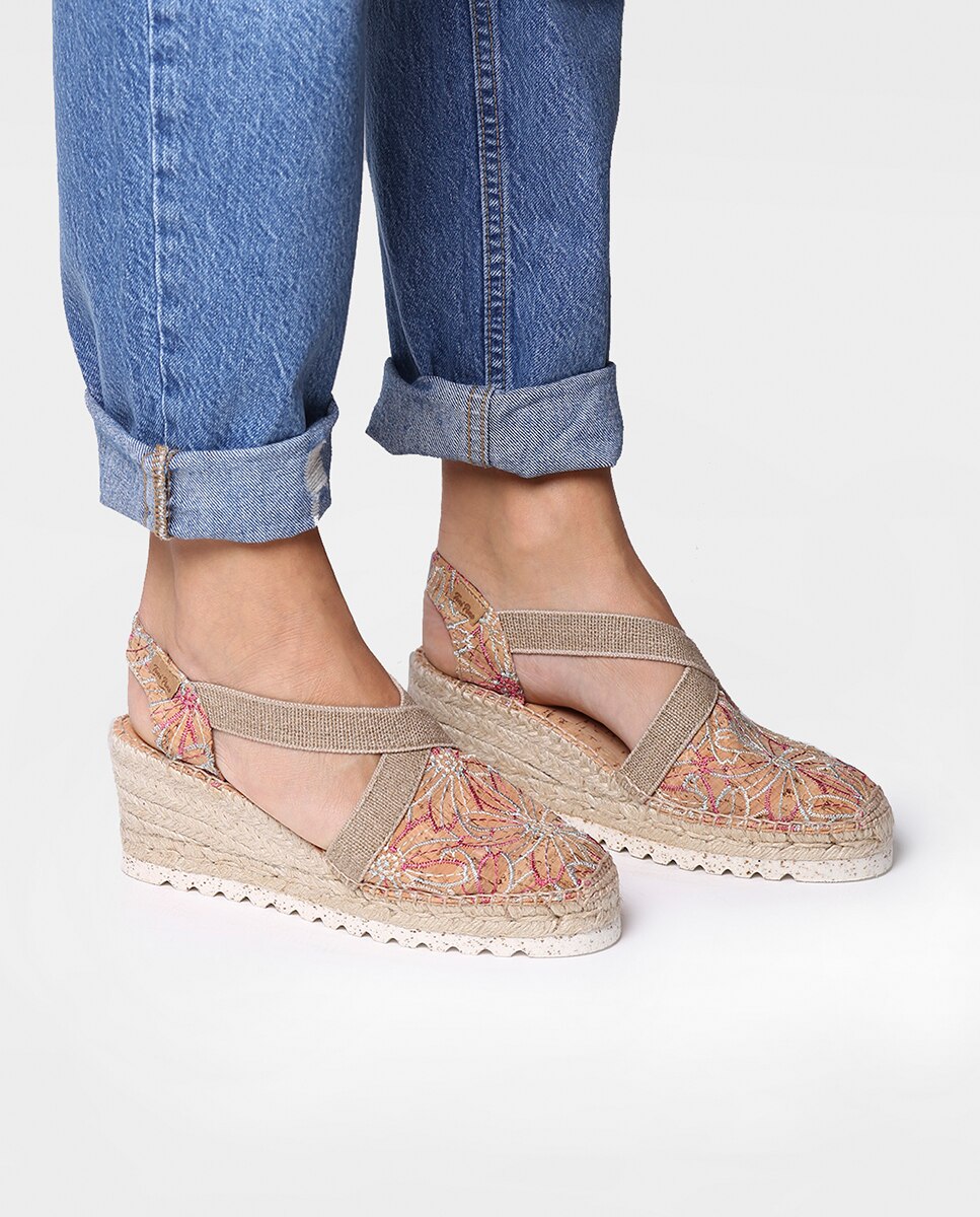 Alpargatas de cuña de mujer de tejido estampado con elásticos - Toni Pons - Multicolor Multicolor-4