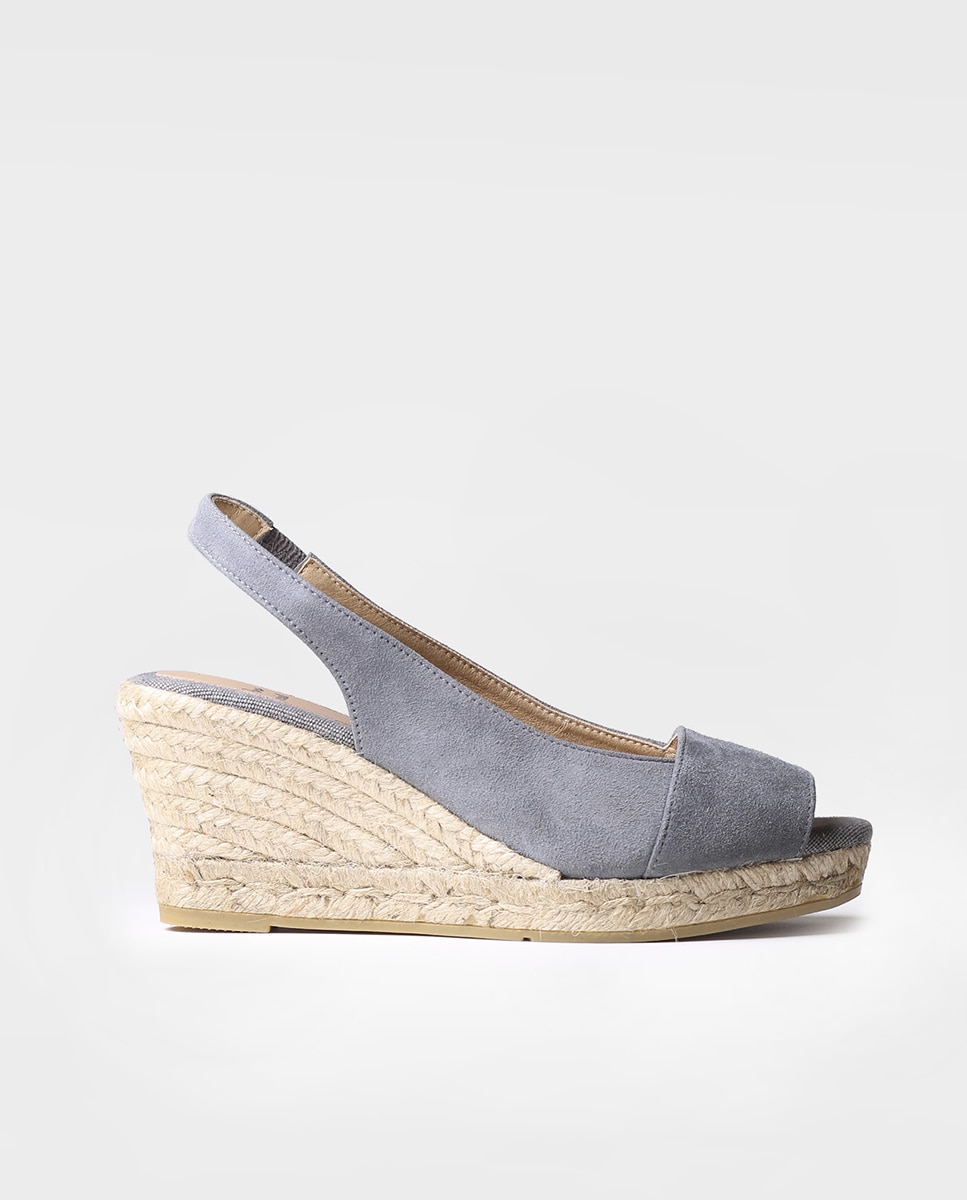 Alpargatas de cuña de mujer de ante con hebilla - Toni Pons - Gris Gris-1