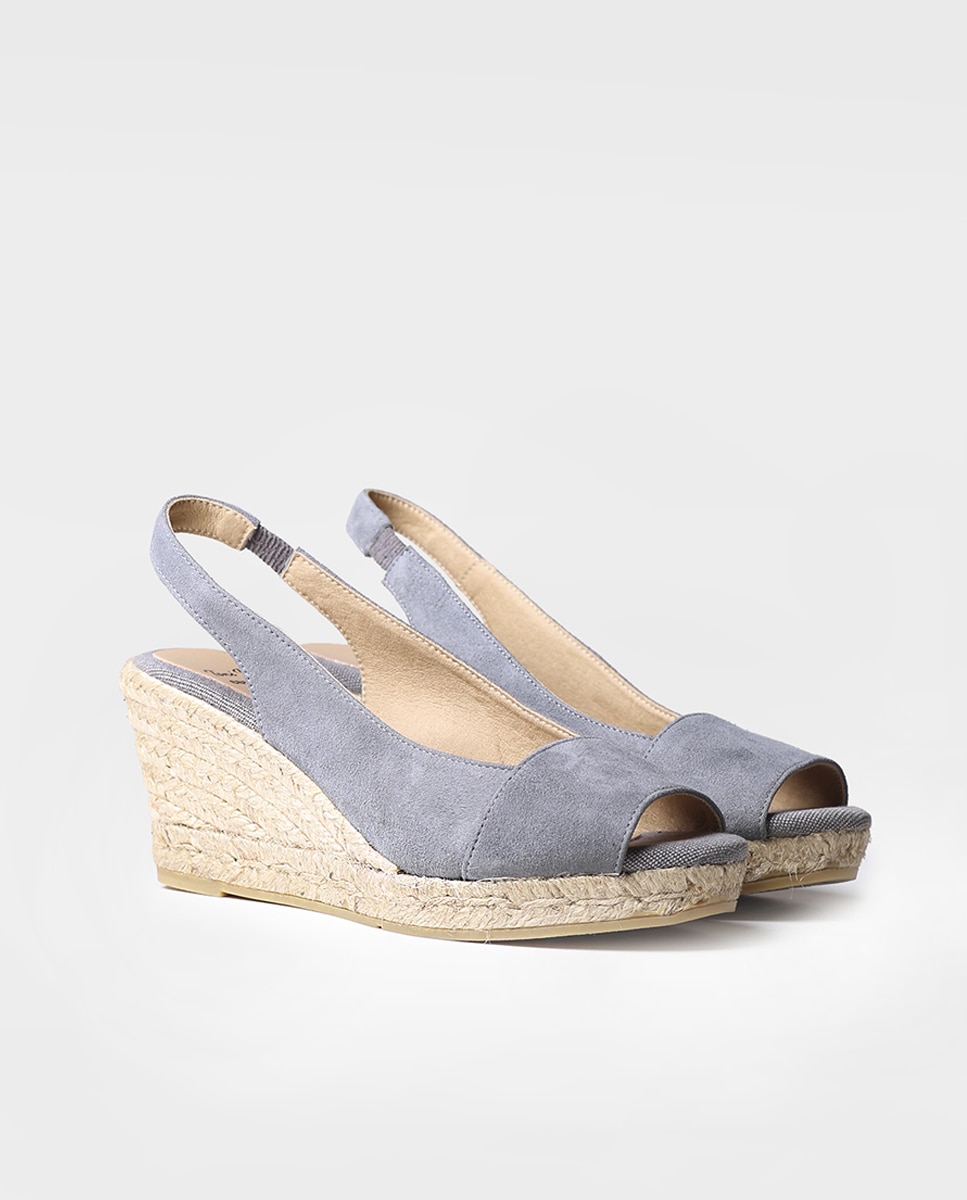 Alpargatas de cuña de mujer de ante con hebilla - Toni Pons - Gris Gris-3