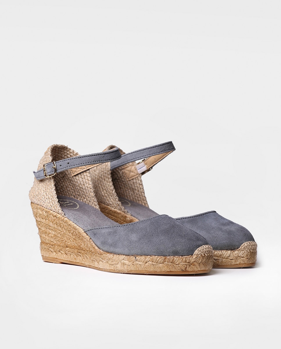Alpargatas de cuña de mujer de ante con hebilla - Toni Pons - Gris Gris-3