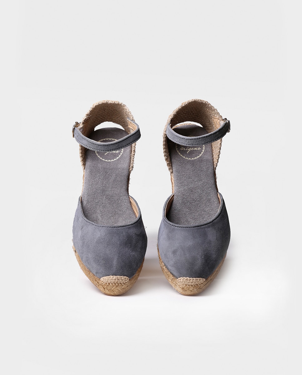 Alpargatas de cuña de mujer de ante con hebilla - Toni Pons - Gris Gris-4