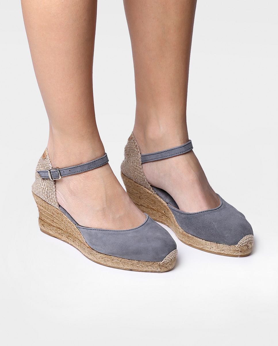 Alpargatas de cuña de mujer de ante con hebilla - Toni Pons - Gris Gris-2