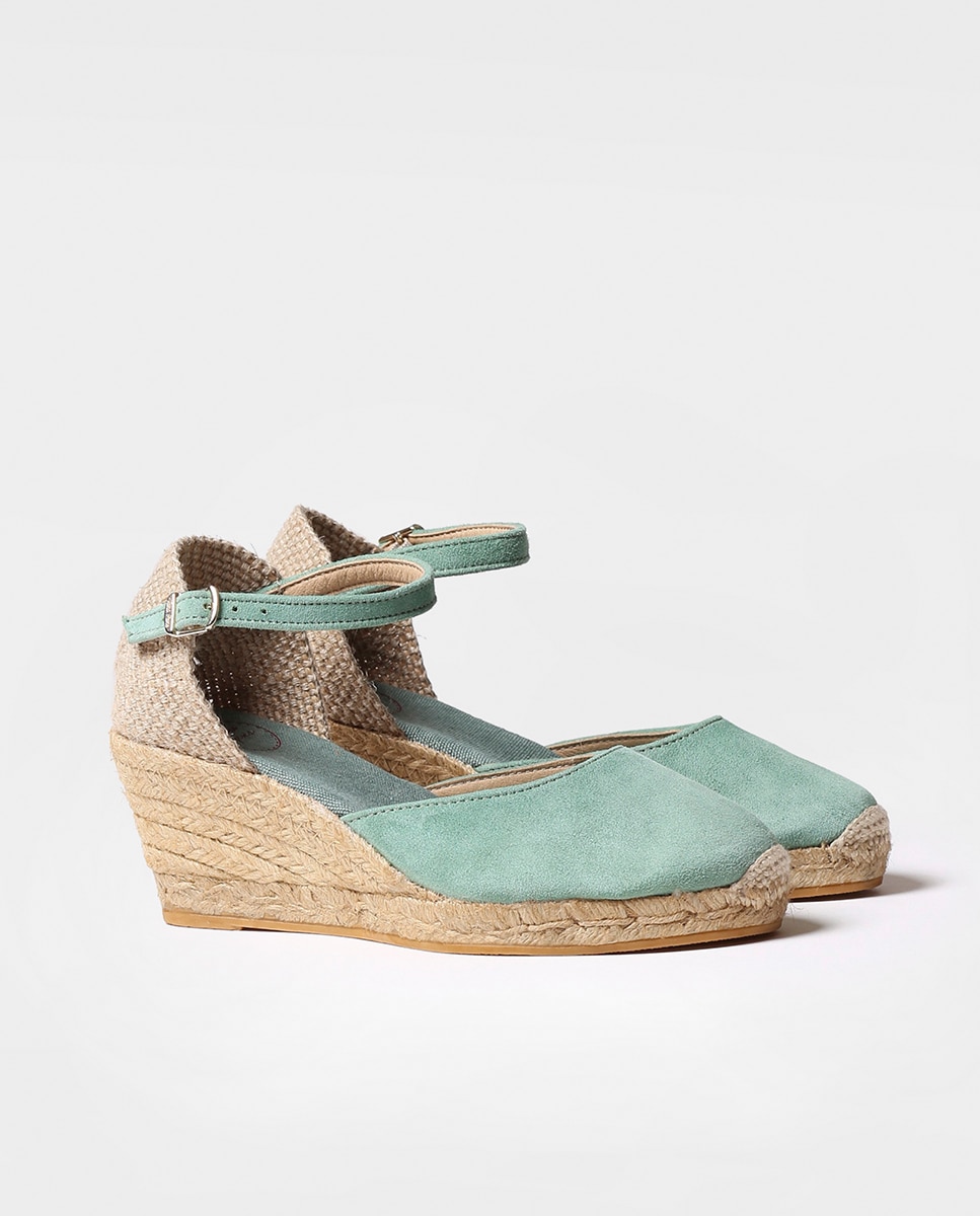 Alpargatas de cuña de mujer de ante con hebilla - Toni Pons - Verde Verde-4