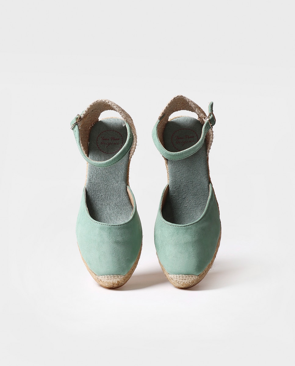 Alpargatas de cuña de mujer de ante con hebilla - Toni Pons - Verde Verde-3