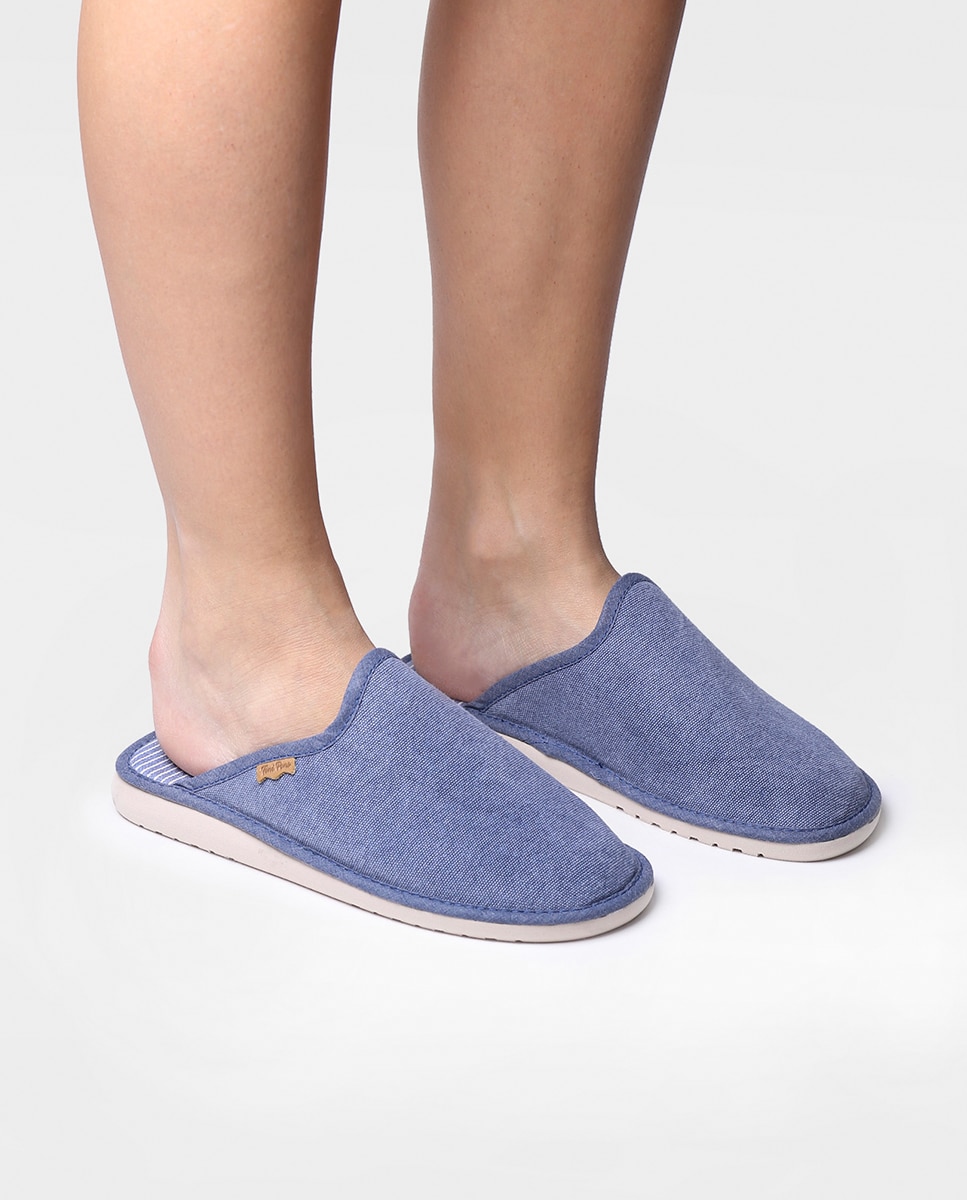 Zapatillas de casa de mujer de tejido en tonos lisos - Toni Pons - Azul Azul-2