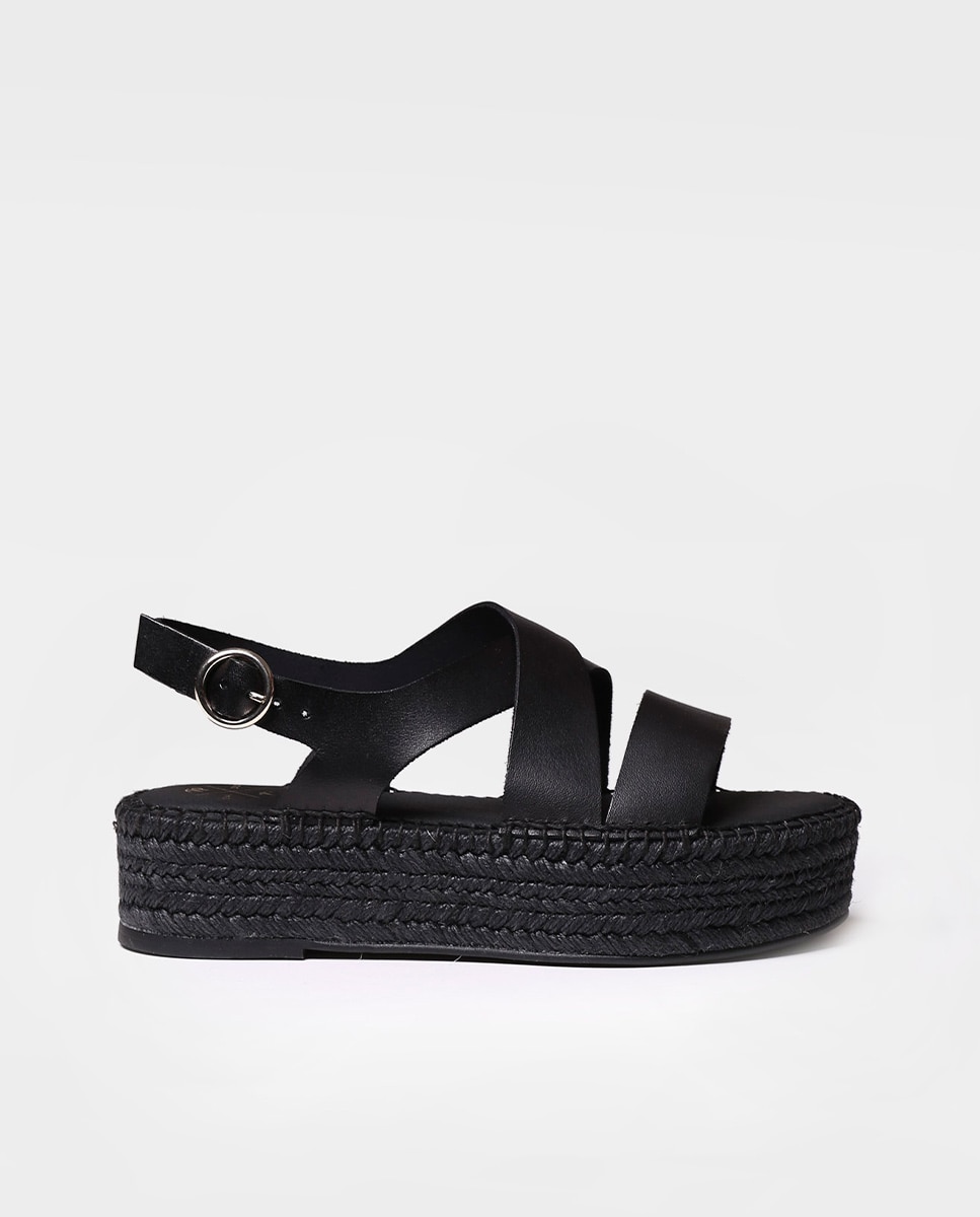 Alpargatas de plataforma de mujer de piel con hebilla - Toni Pons - Negro Negro-1