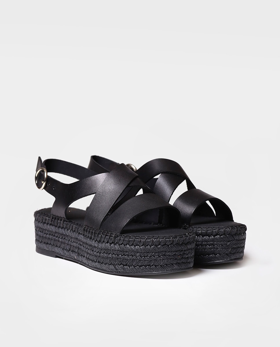 Alpargatas de plataforma de mujer de piel con hebilla - Toni Pons - Negro Negro-3