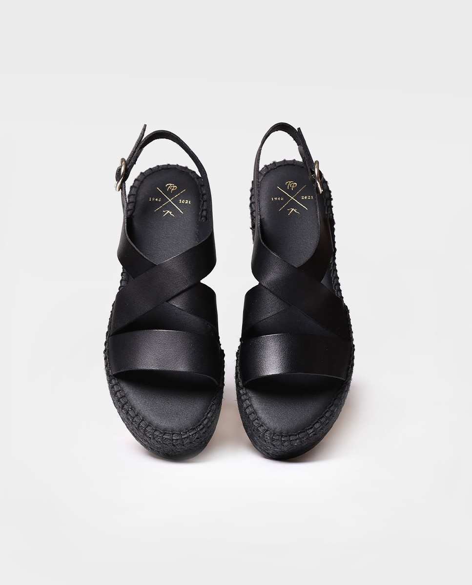 Alpargatas de plataforma de mujer de piel con hebilla - Toni Pons - Negro Negro-2