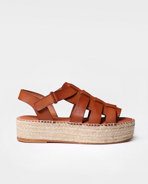 Imagen 0 de Alpargatas de plataforma de mujer de piel con cierre adherente