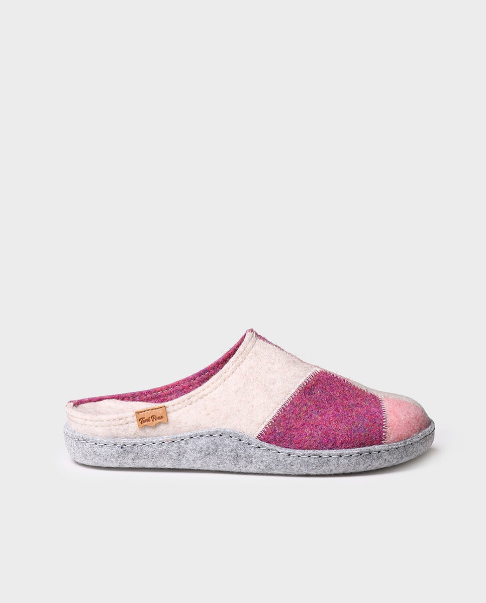 Zapatillas de casa cerradas de mujer de fieltro reciclado efecto patchwork - Toni Pons - Rosa Rosa-1