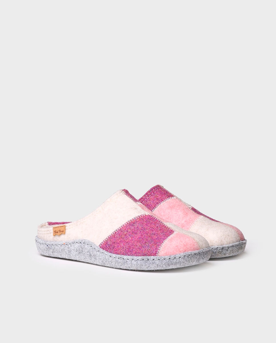 Zapatillas de casa cerradas de mujer de fieltro reciclado efecto patchwork - Toni Pons - Rosa Rosa-2