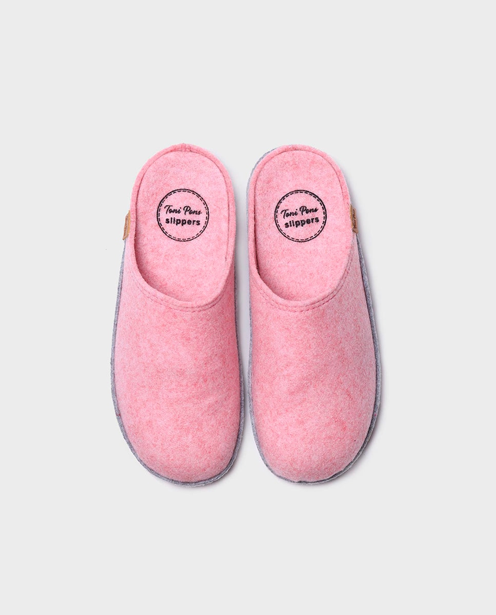 Zapatillas de casa cerradas de mujer de fieltro reciclado en tonos lisos - Toni Pons - Rosa Rosa-3