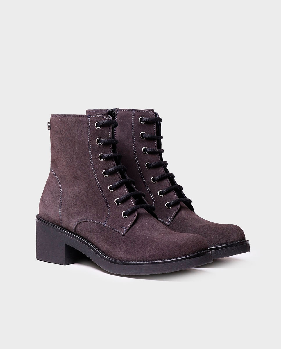 Botines de mujer de serraje con cordones y cremallera - Toni Pons - Gris Gris-2