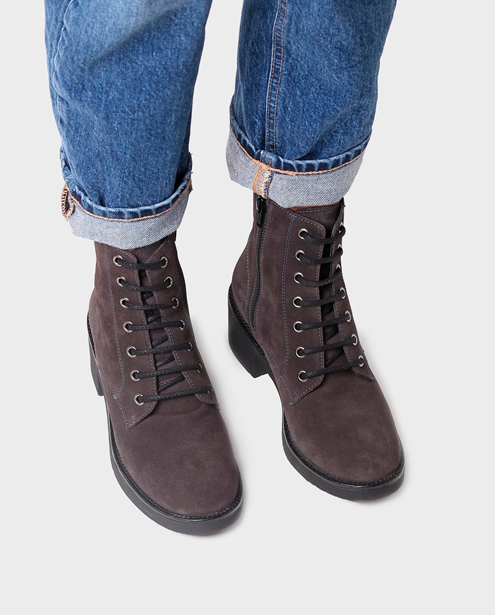 Botines de mujer de serraje con cordones y cremallera - Toni Pons - Gris Gris-4