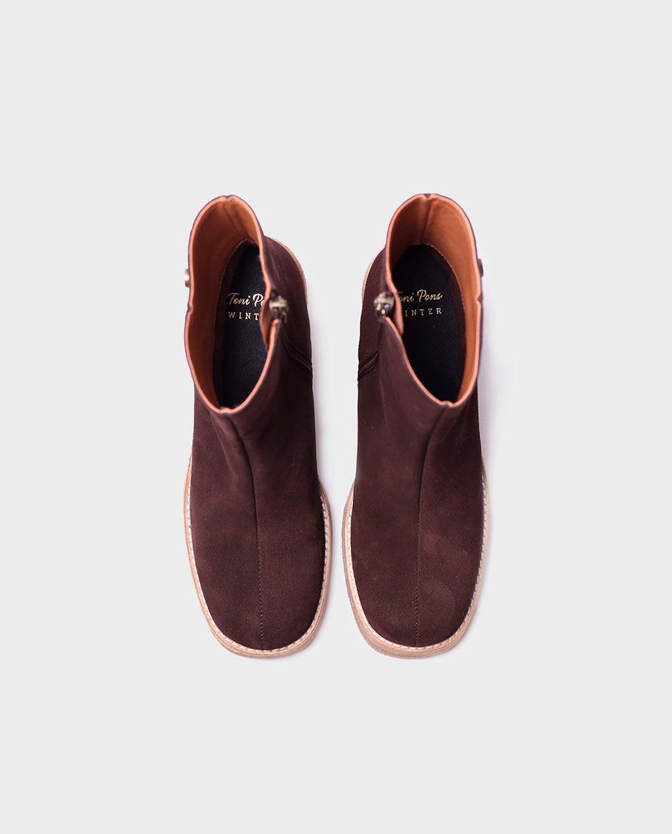Botines de mujer de serraje con cremallera - Toni Pons - Marrón Marrón-3