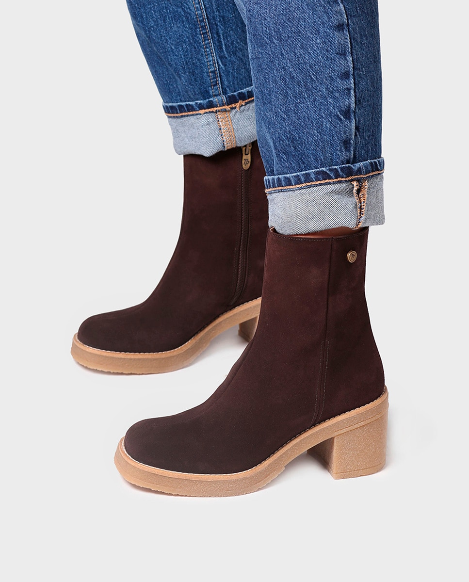 Botines de mujer de serraje con cremallera - Toni Pons - Marrón Marrón-4