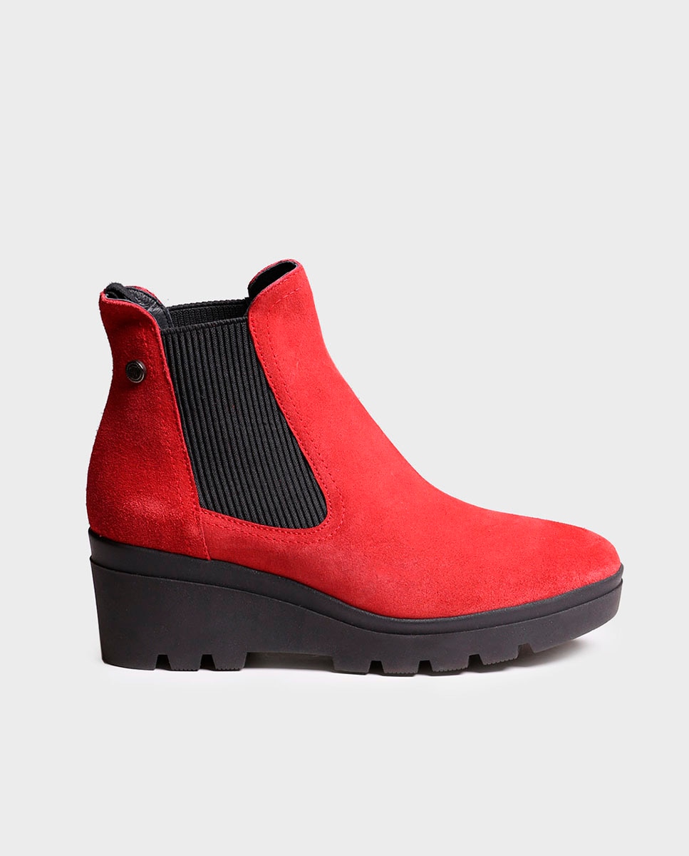 Botines de mujer de serraje con elásticos - Toni Pons - Rojo Rojo-1