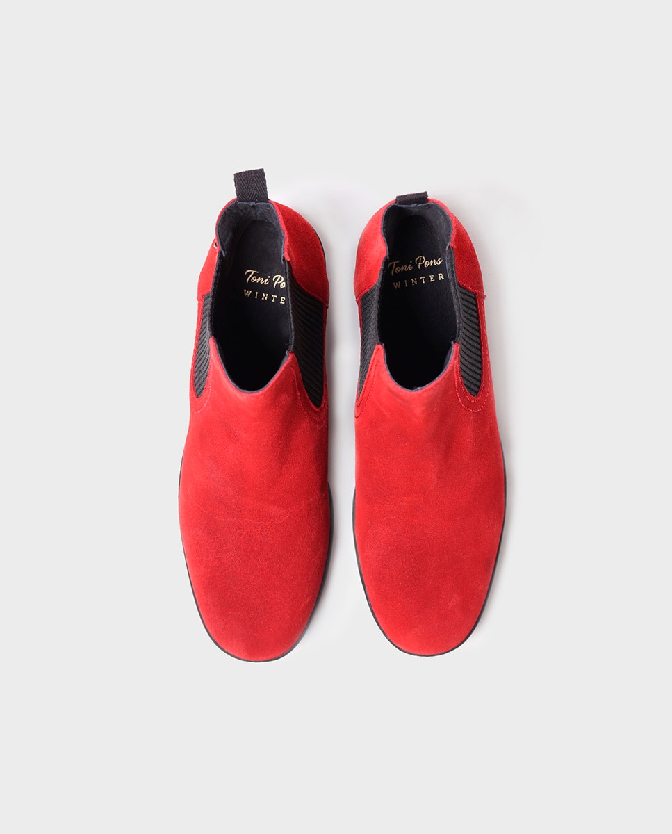 Botines de mujer de serraje con elásticos - Toni Pons - Rojo Rojo-3