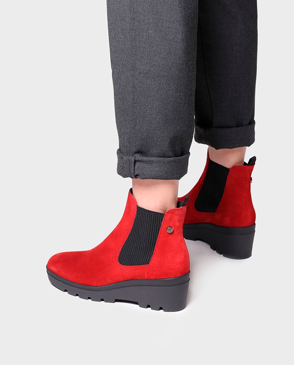 Botines de mujer de serraje con elásticos - Toni Pons - Rojo Rojo-4