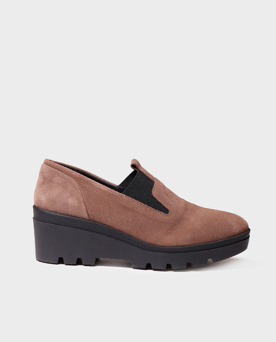 Zapatos de cuña de mujer de serraje con elásticos - Toni Pons - Marrón Marrón-1