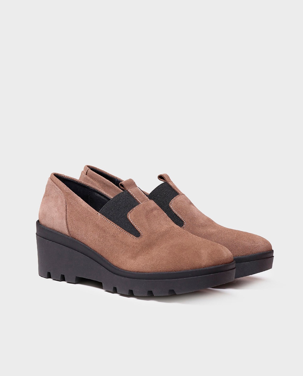 Zapatos de cuña de mujer de serraje con elásticos - Toni Pons - Marrón Marrón-3