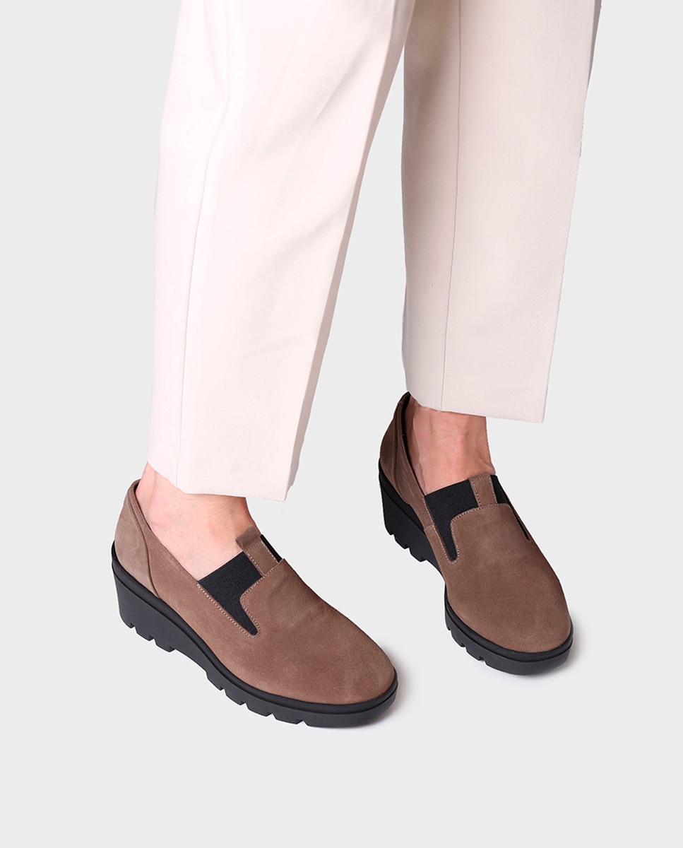 Zapatos de cuña de mujer de serraje con elásticos - Toni Pons - Marrón Marrón-2