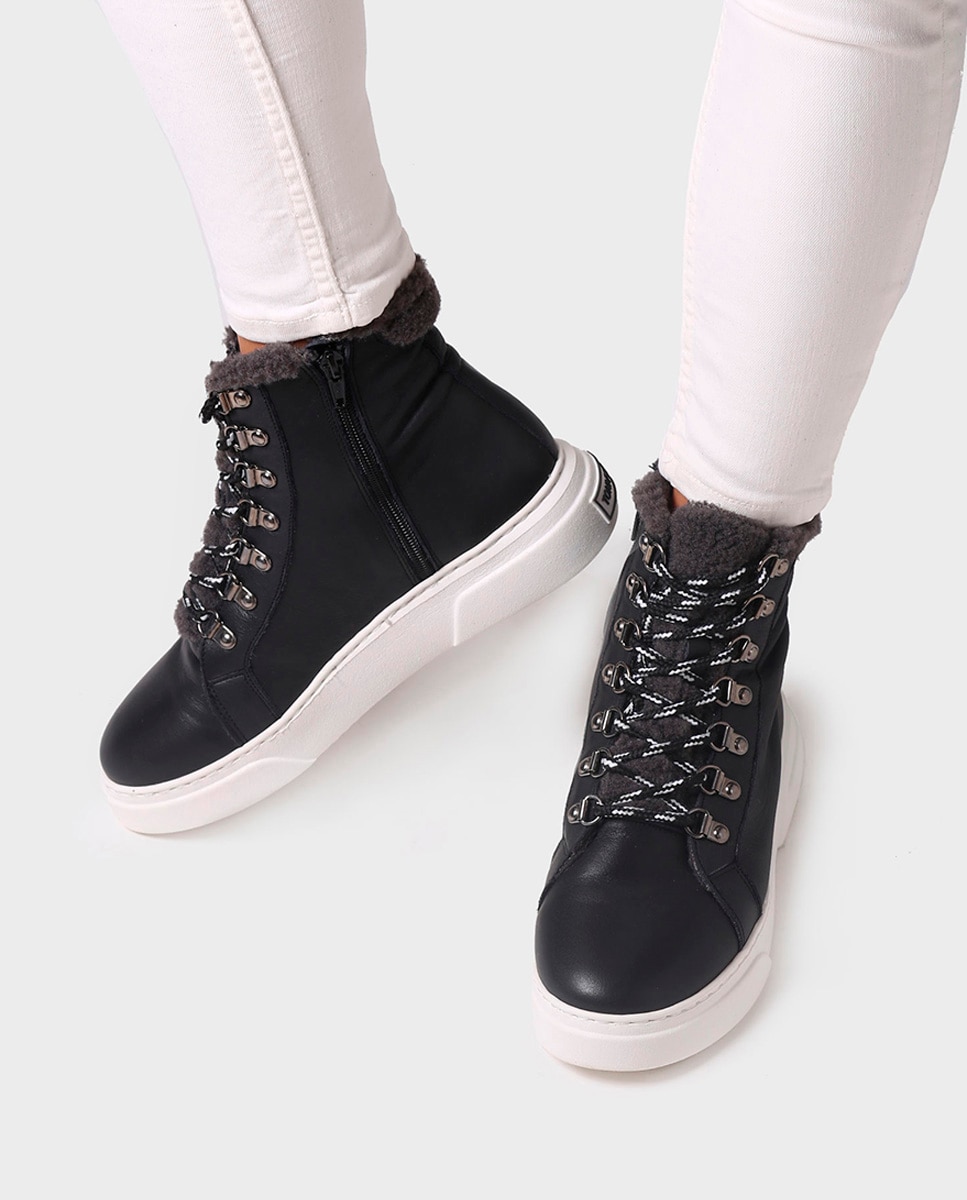 Botines de mujer de piel con cordones y cremallera - Toni Pons - Negro Negro-4