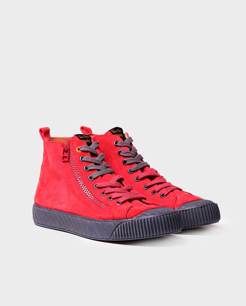 Zapatillas de mujer de serraje con cordones - Toni Pons - Rojo Rojo-2