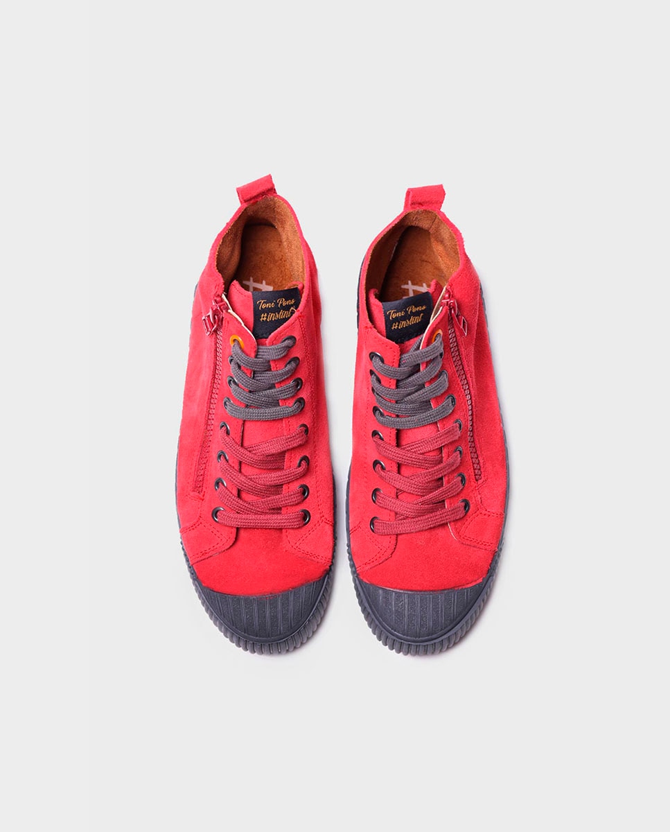 Zapatillas de mujer de serraje con cordones - Toni Pons - Rojo Rojo-3