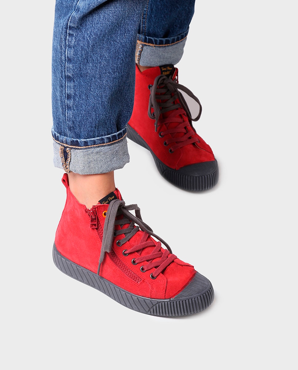 Zapatillas de mujer de serraje con cordones - Toni Pons - Rojo Rojo-4